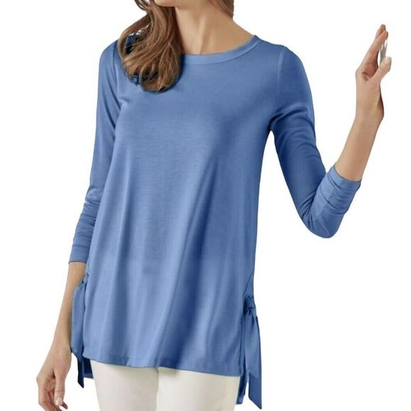 Soft Surroundings Blouse Size XS 2-4 Blue Tie The Knot Tunic Long Sleeve Yoga - Picture 1 of 12